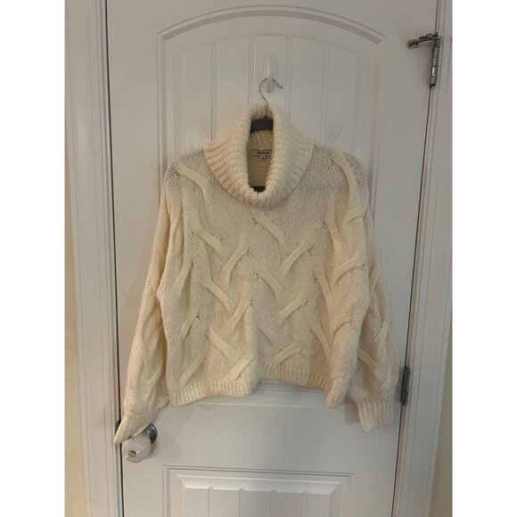 Madewell Somervell‎ Modern Cable Turtleneck Wool Blend Cream Sweater Sz Medium - Picture 3 of 8